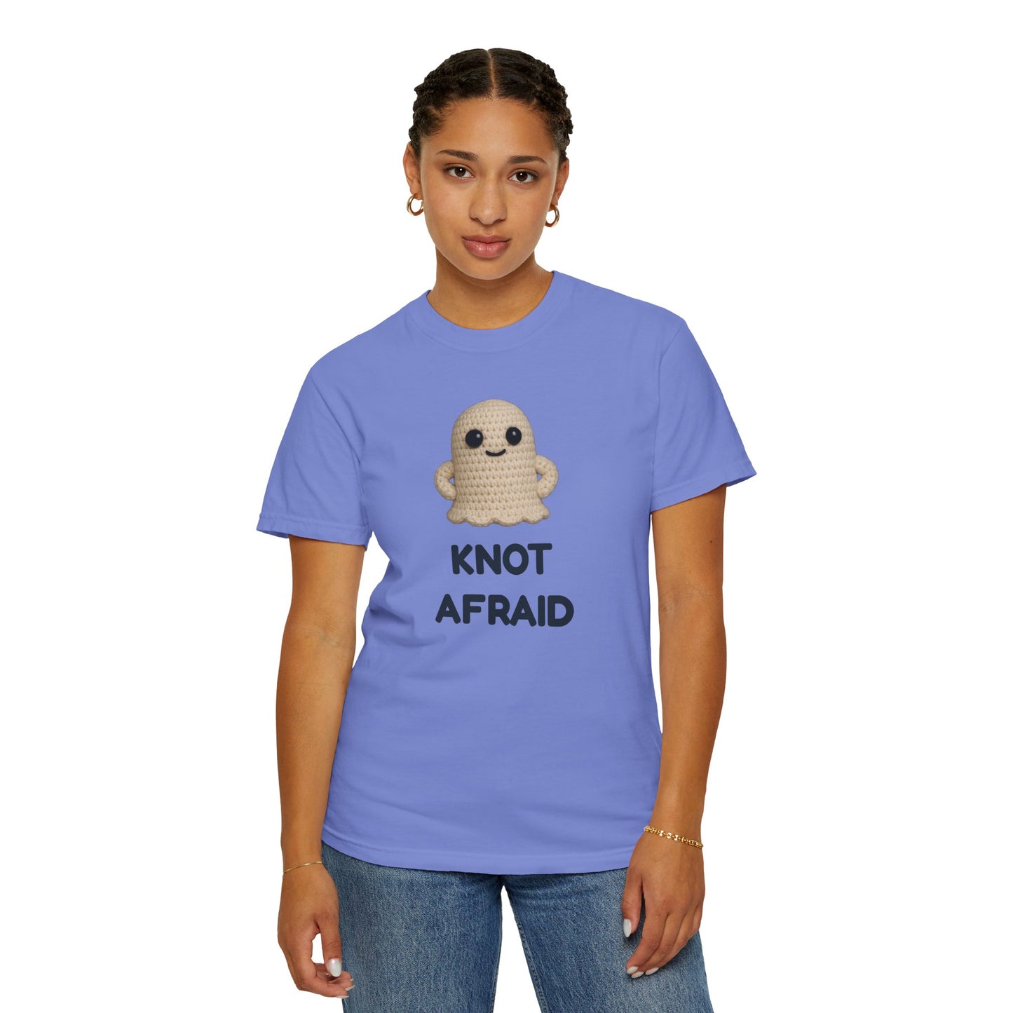 Fearless Ghost Knot Afraid T-shirt, Unisex Garment-Dyed Tee, Funny Tee for Adults, Gift for Friends, Casual Style for Everyday Wear, Halloween Gift