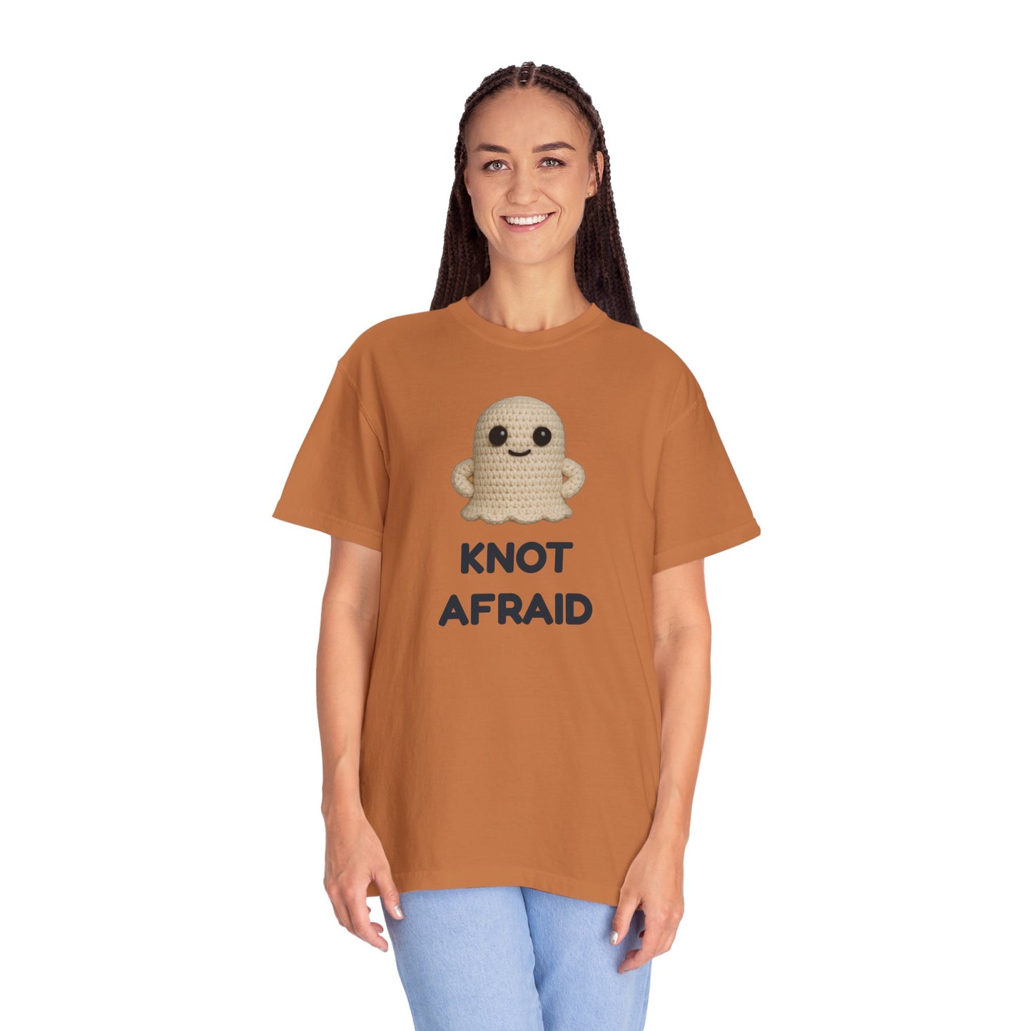 Fearless Ghost Knot Afraid T-shirt, Unisex Garment-Dyed Tee, Funny Tee for Adults, Gift for Friends, Casual Style for Everyday Wear, Halloween Gift