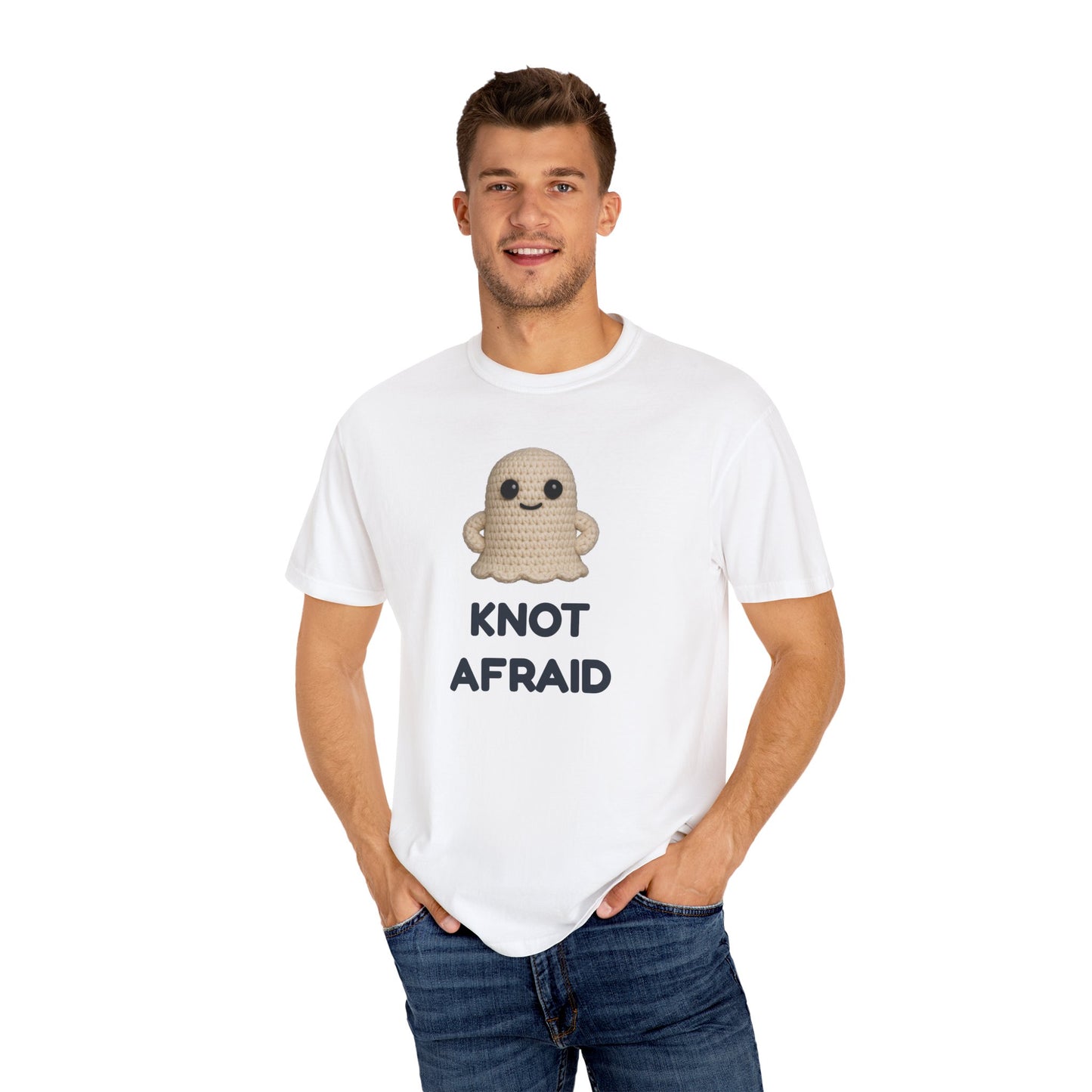 Fearless Ghost Knot Afraid T-shirt, Unisex Garment-Dyed Tee, Funny Tee for Adults, Gift for Friends, Casual Style for Everyday Wear, Halloween Gift